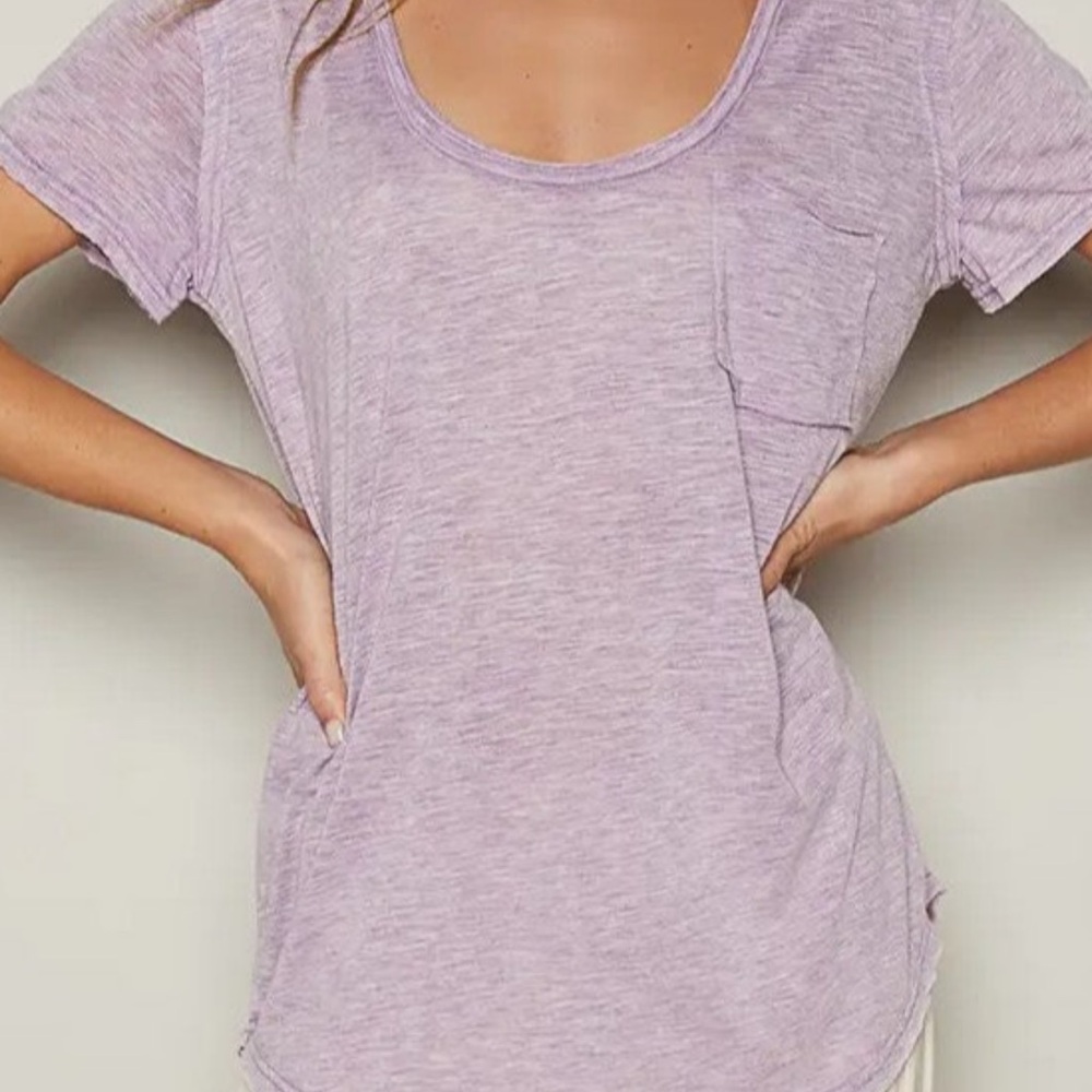 Scoop Neck Rayon Slub Tee with Pocket Front and Short Sleeve